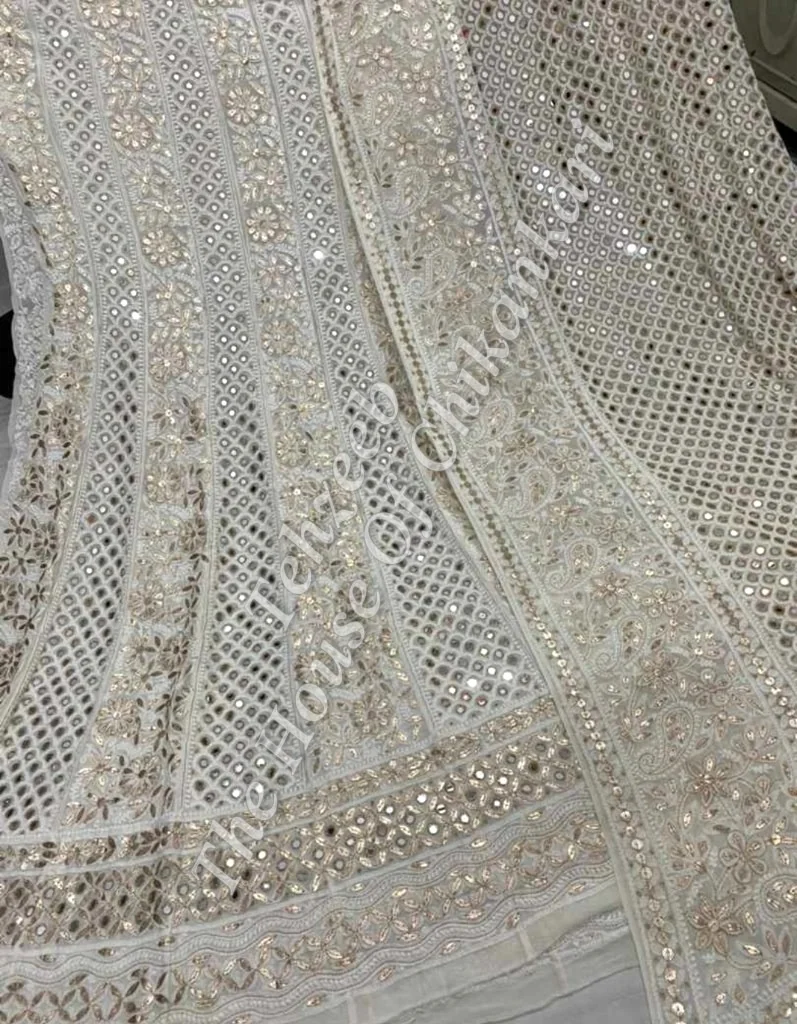 Aks -Mirror Anarkali of Lucknowi Chikankari, detail 2