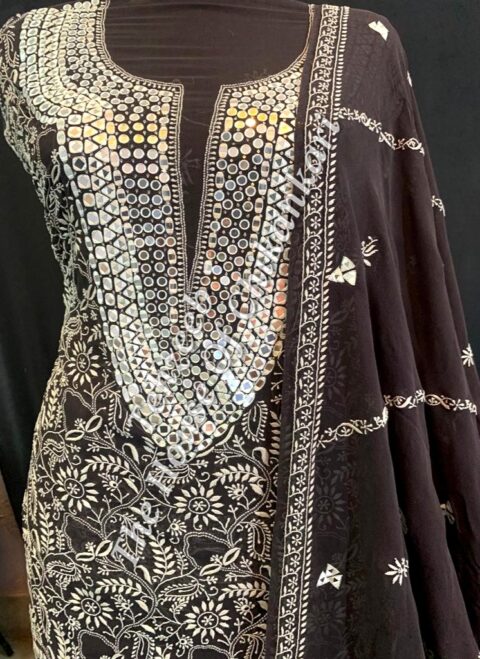 Aks -Mirror Suit of Lucknowi Chikankari