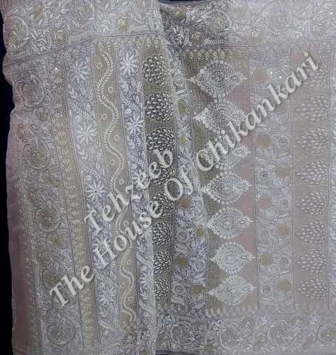Antique Pure Organza Silk Lucknowi Chikan Saree