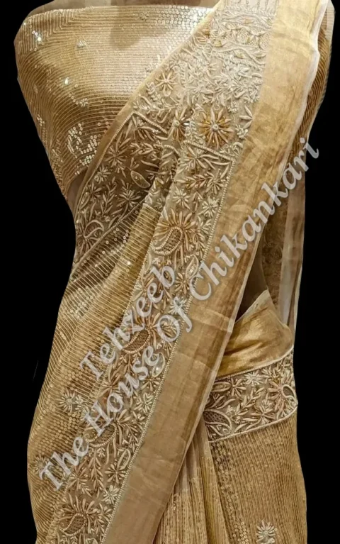 Antique Pure Tissue Silk Lucknowi Chikan Saree