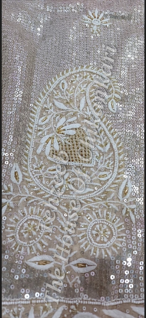 Antique Pure Tissue Silk Lucknowi Chikan Saree, detail 3
