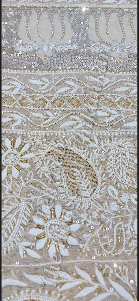 Antique Pure Tissue Silk Lucknowi Chikan Saree, detail 5