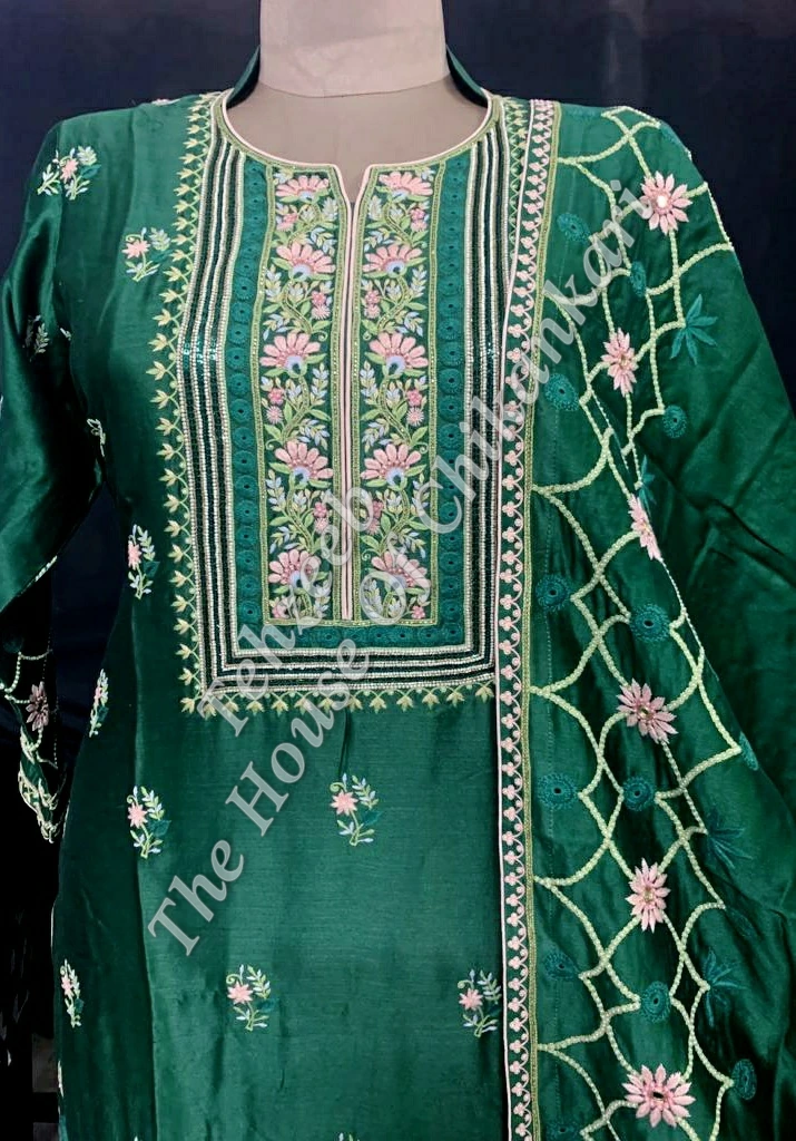 Awadhi Elegance - Pure Silk Lucknowi Chikankari Sharara Suit, detail 4