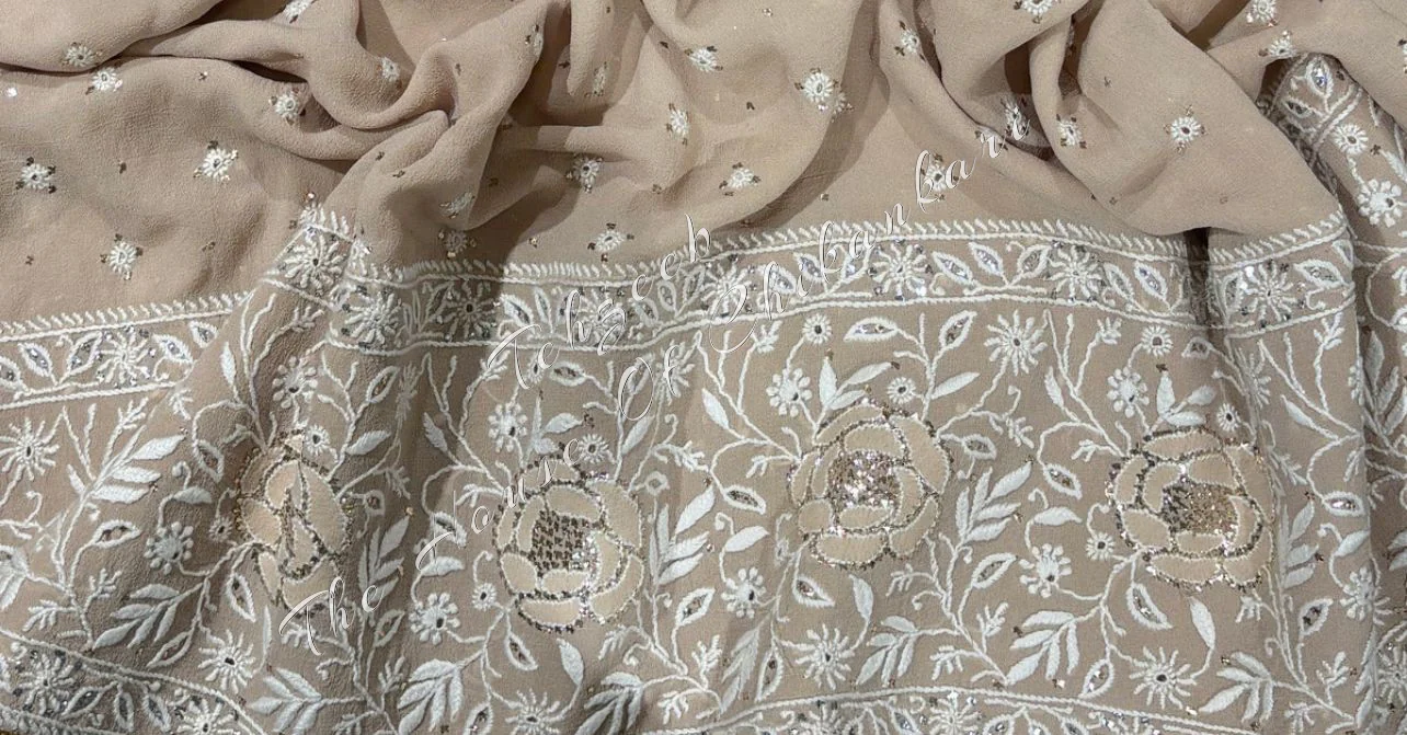 Beige Georgette Chikankari Anarkali Suit - 40 Kali, detail 5
