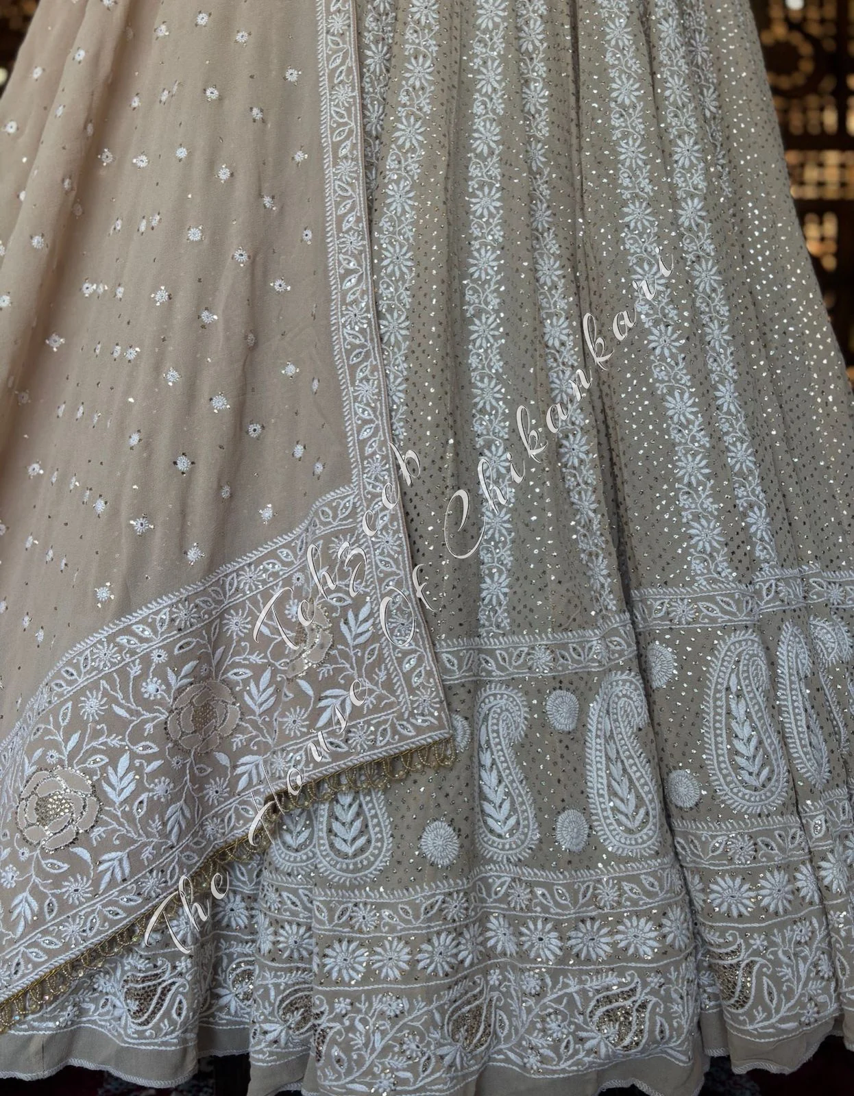 Beige Georgette Chikankari Anarkali Suit - 40 Kali, detail 6