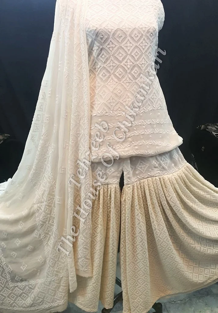 Classic Awadhi Chikankari Gharara Set