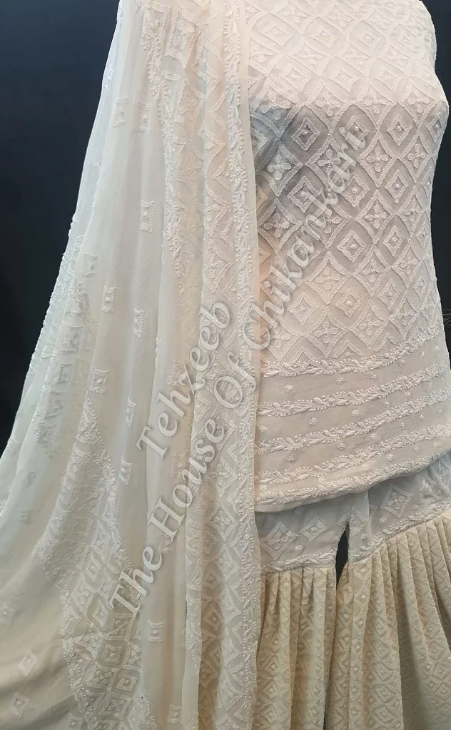 Classic Awadhi Chikankari Gharara Set, detail 3