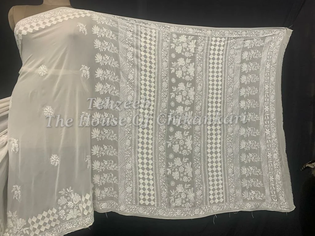 Darazkari Applique Lucknowi Chikankari Taar Saree