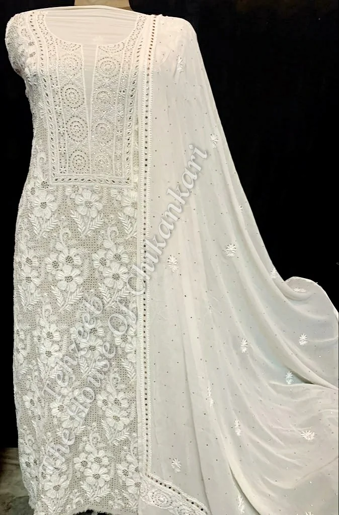 Designer 3D Floral - Ek-Taar Mukaish Kamdani Chikankari Suit, detail 2