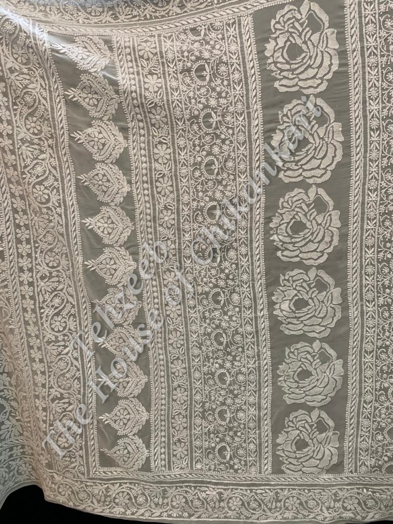 Designer Do Taar Chikankari Saree, detail 2
