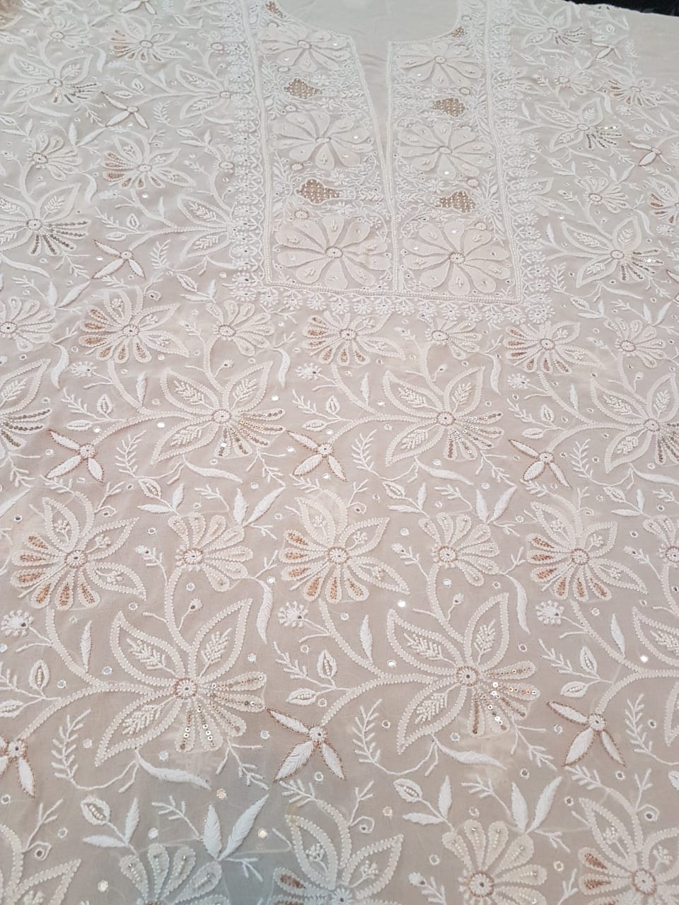 Designer Do Taar Chikankari Suit, Ivory with Mirror Florals, detail 5