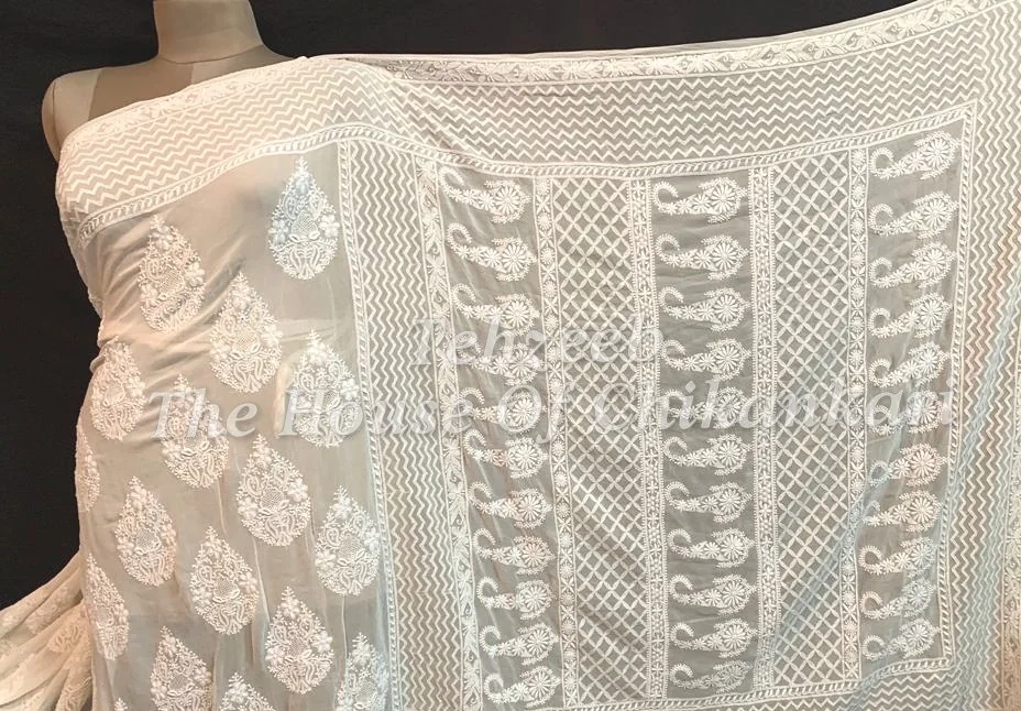 Designer Do Taar Lucknowi Chikan Saree
