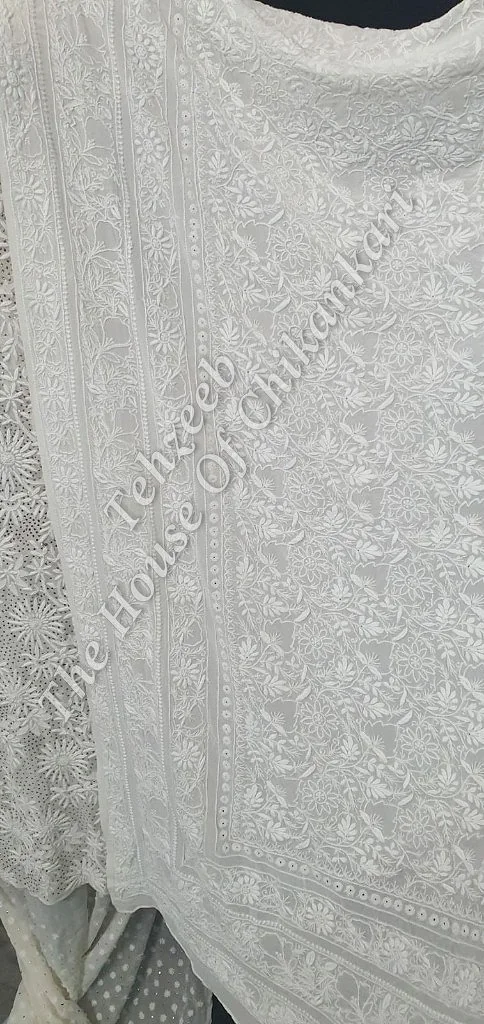 Designer Ek-Taar Mukaish Kamdani Chikankari Suit, Ivory Floral Kurta, detail 2