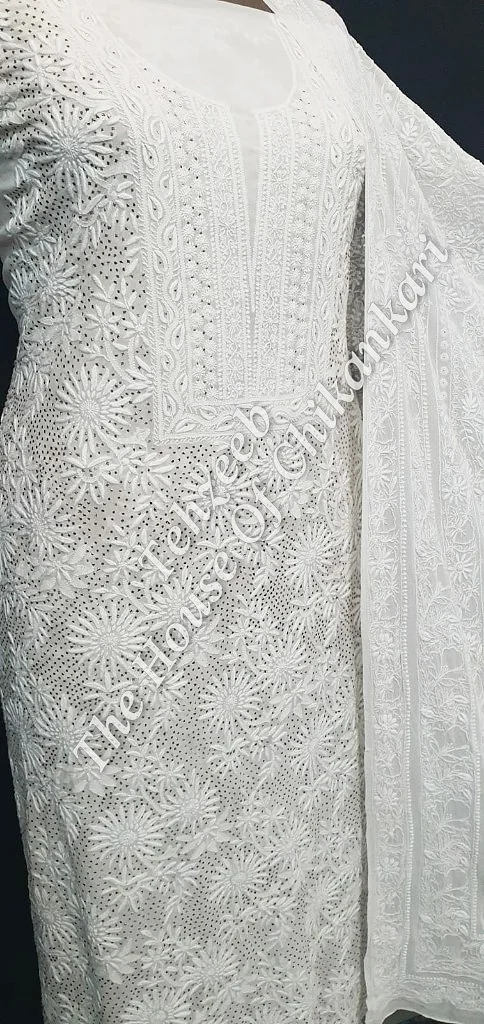 Designer Ek-Taar Mukaish Kamdani Chikankari Suit, Ivory Floral Kurta, detail 3