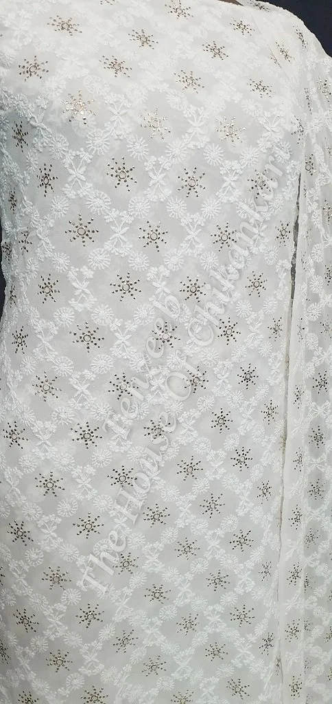 Designer Ek-Taar Mukaish Kamdani Chikankari Suit, Ivory with Jaal Dupatta, detail 3