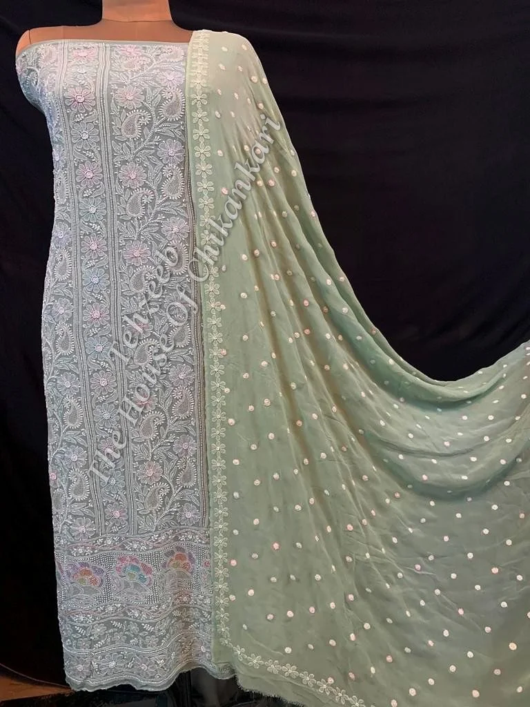 Designer Haath Jaali Chikankari Suit, detail 2