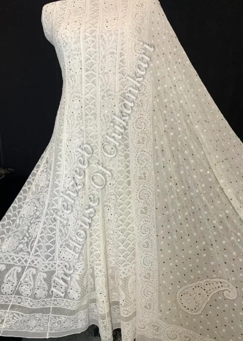 Designer Mukaish - Kamdani Chikankari Anarkali
