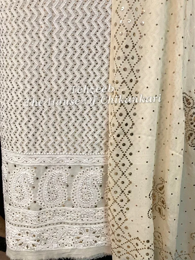 Designer Mukaish Kamdani Lucknowi Suit, detail 2