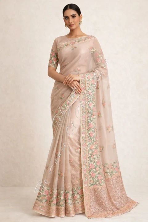 Designer Organza Silk Chikankari Saree