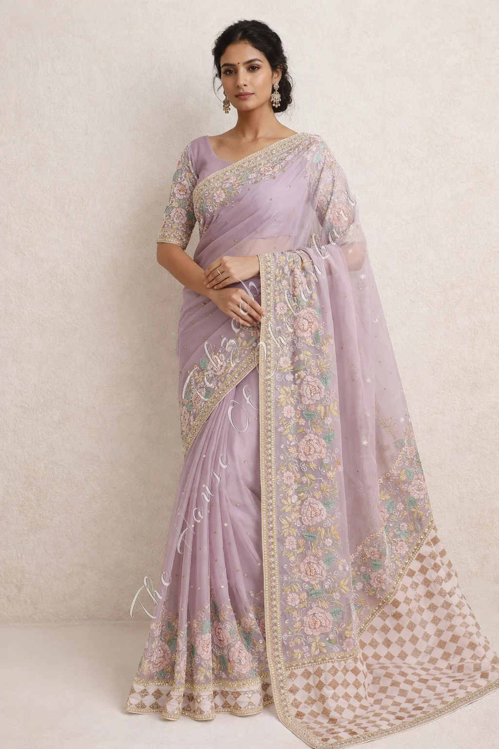 Designer Organza Silk EK Taar Chikankari Saree