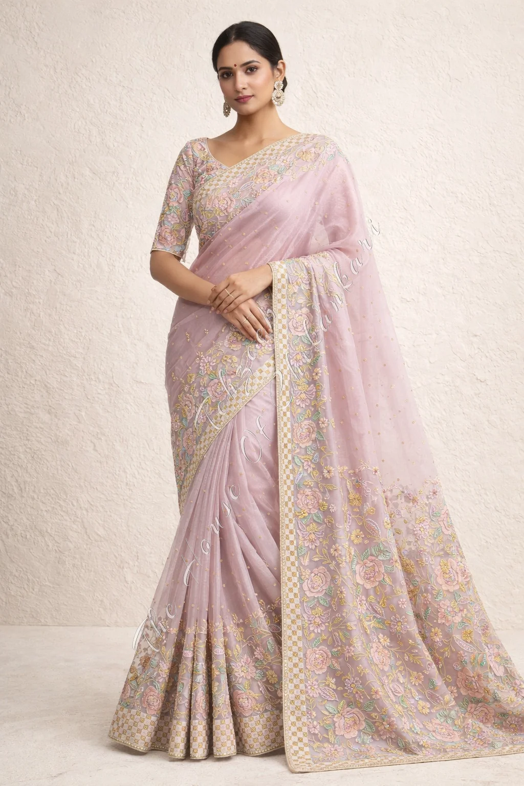 Designer Organza Silk EK Taar Chikankari Saree, detail 2