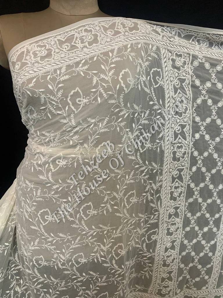 Designer Pure Chiffon Silk Ek Taar Chikan Saree