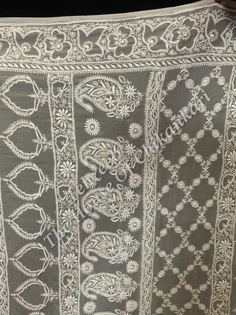 Designer Pure Chiffon Silk Ek Taar Chikan Saree, detail 3
