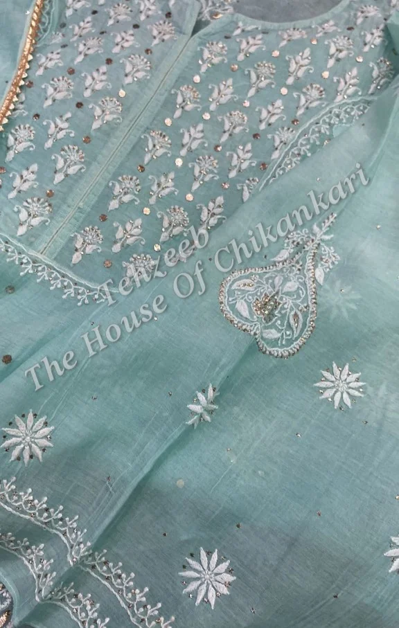Designer Pure Silk Chikankari Suit