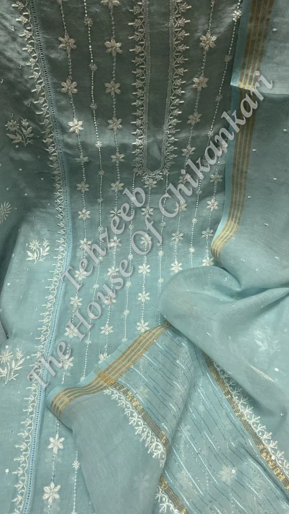 Designer Pure Silk Chikankari Suit, detail 10