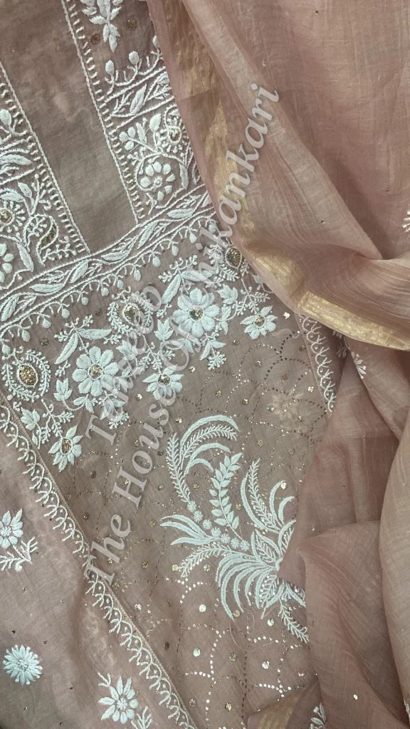 Designer Pure Silk Chikankari Suit, detail 2