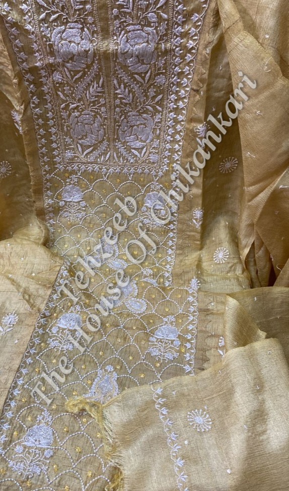 Designer Pure Silk Chikankari Suit, detail 3
