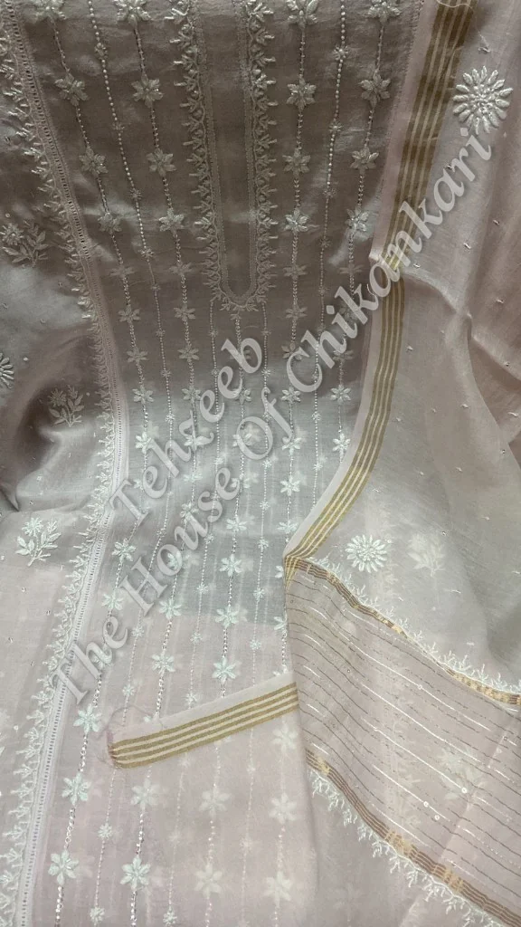 Designer Pure Silk Chikankari Suit, detail 6