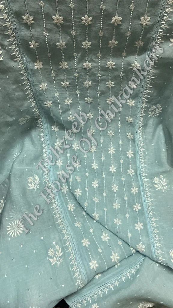 Designer Pure Silk Chikankari Suit, detail 7