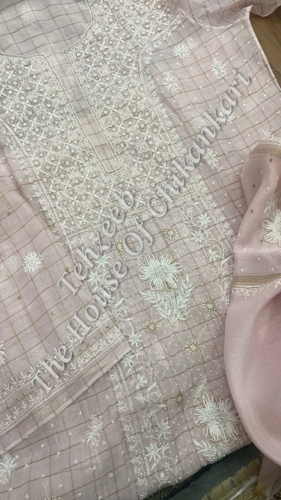 Designer Pure Silk Chikankari Suit, detail 8