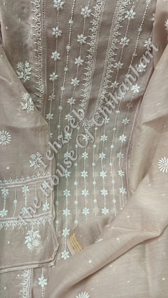 Designer Pure Silk Chikankari Suit, detail 9