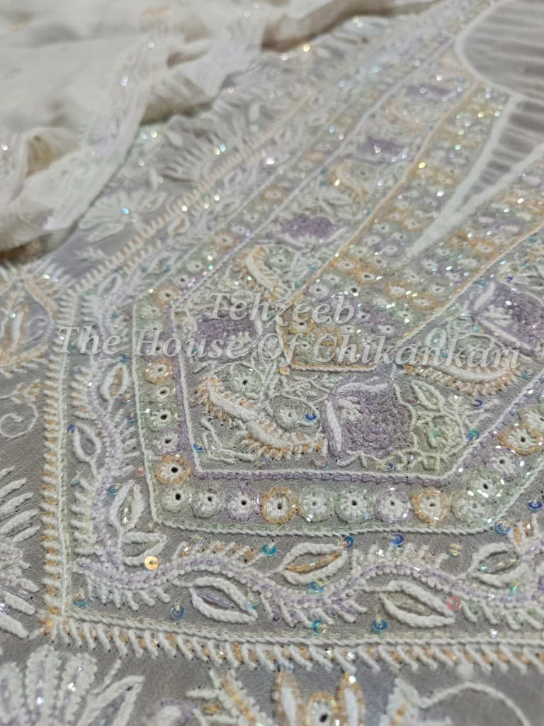 Designer Teen Taar Chikankari Suit, detail 2