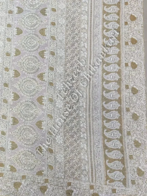 Ek - Do Taar Chikankari Saree, Ivory with Gold Booti