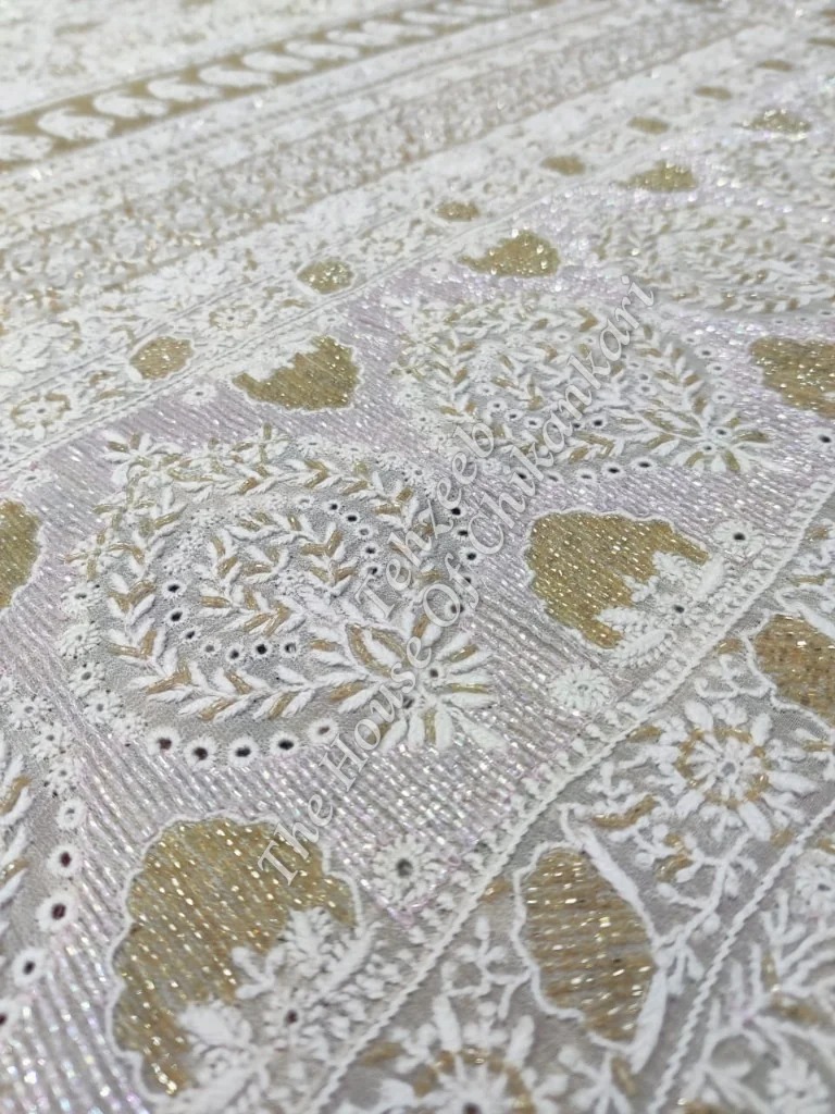 Ek - Do Taar Chikankari Saree, Ivory with Gold Booti, detail 2