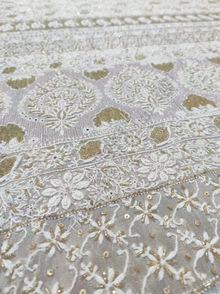 Ek - Do Taar Chikankari Saree, Ivory with Gold Booti, detail 3