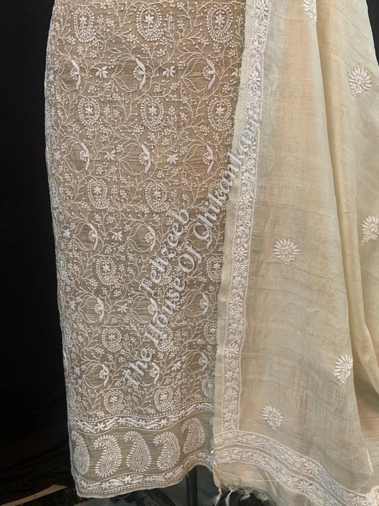 Ek Taar Chikankari Khadi Silk Suit, detail 2