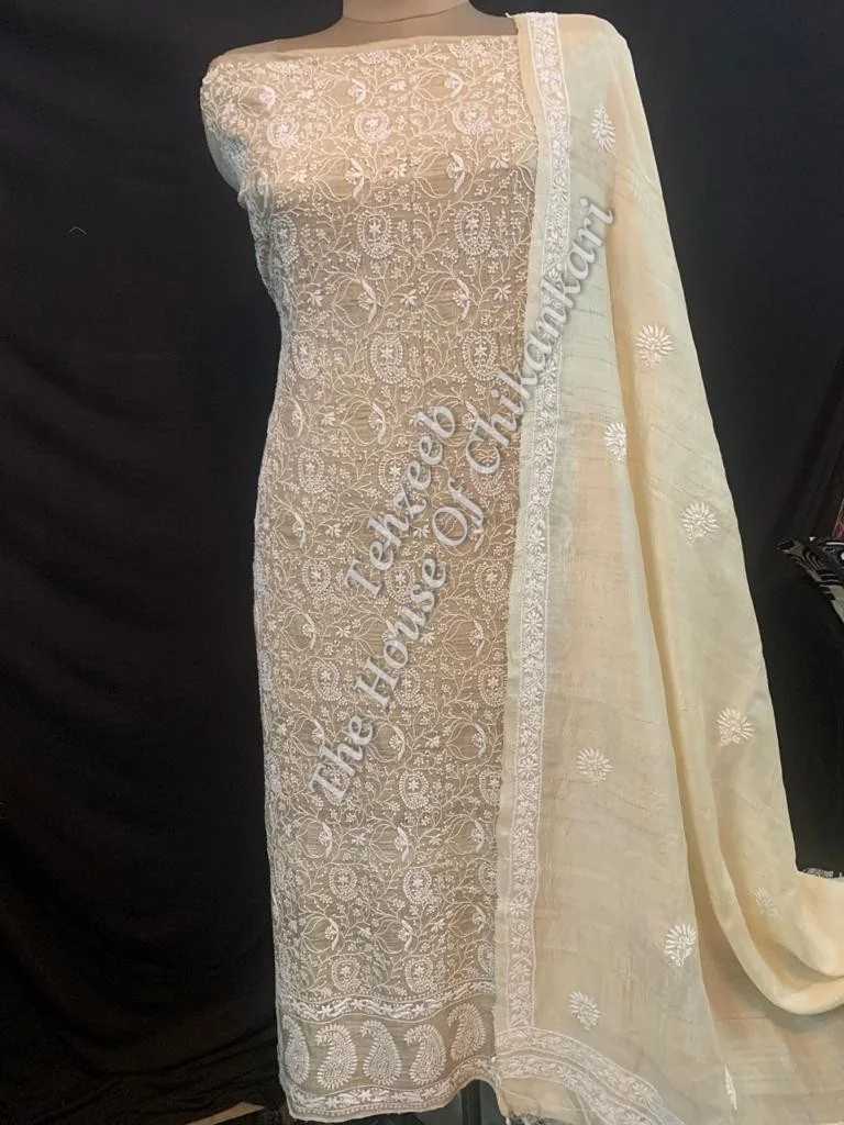 Ek Taar Chikankari Khadi Silk Suit, detail 3