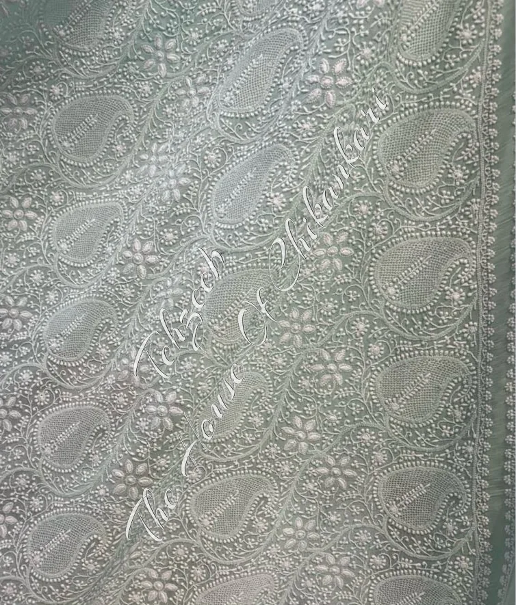 Ek Taar Lucknowi Chikankari Dupatta of finest Haath Jaali, detail 2
