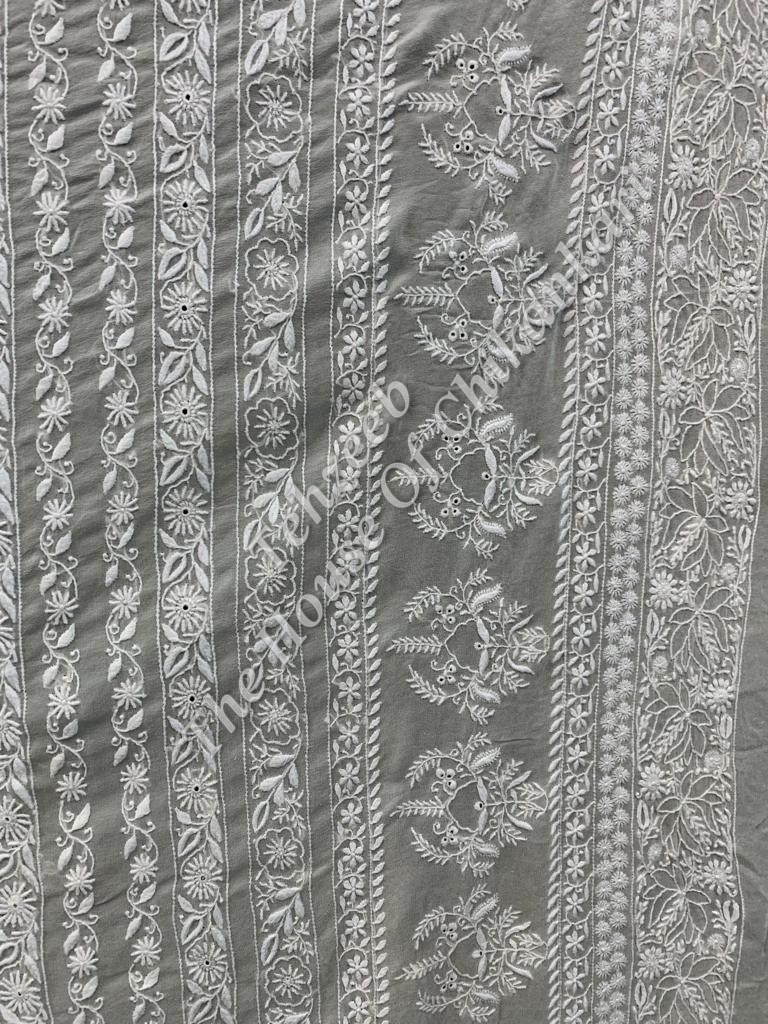 Ek Taar Lucknowi Chikankari Saree, White Vine Jaal, detail 3