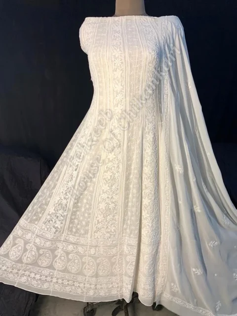 Ek Taar - Mughal Nakkashi Chikankari Anarkali, Ivory Short Flare