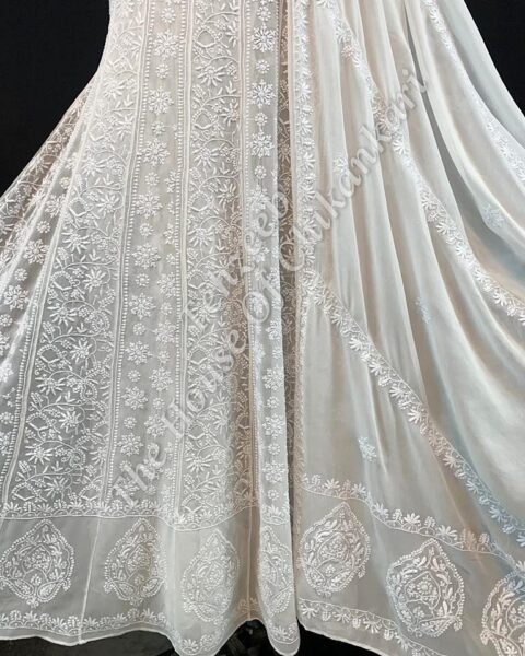 Ek Taar - Mughal Nakkashi Chikankari Anarkali, Ivory Paisley Hem
