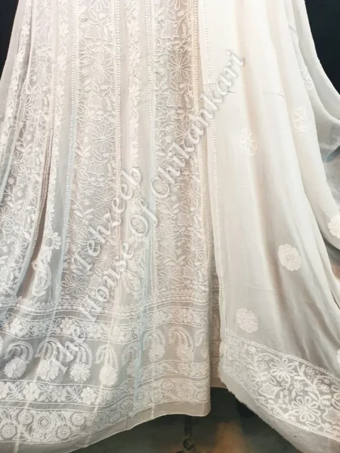 Ek Taar - Mughal Nakkashi Chikankari Anarkali, Ivory Floor-Length with Booti Dupatta