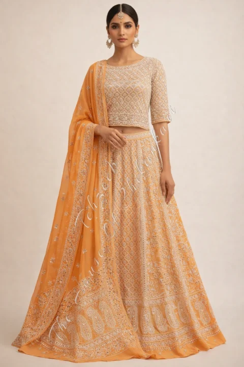 Ek Taar Mukaish Badla Kamdani Chikankari Lehenga