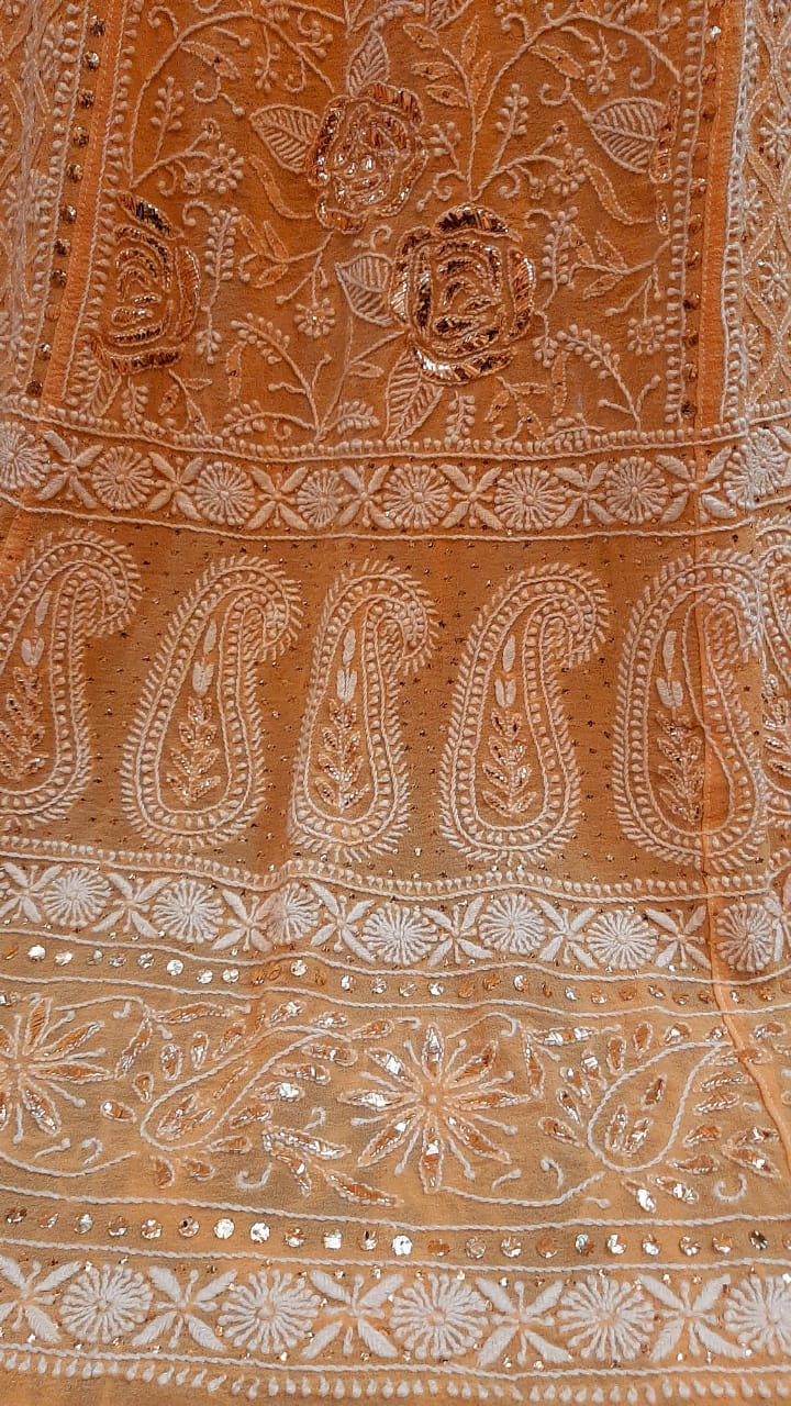 Ek Taar Mukaish Badla Kamdani Chikankari Lehenga, detail 3
