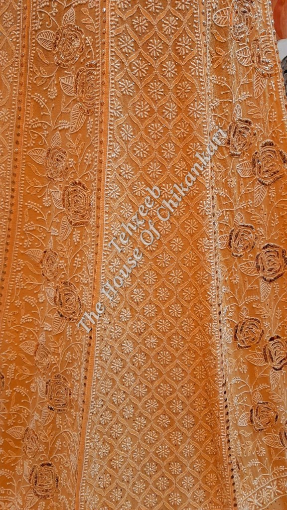 Ek Taar Mukaish Badla Kamdani Chikankari Lehenga, detail 4