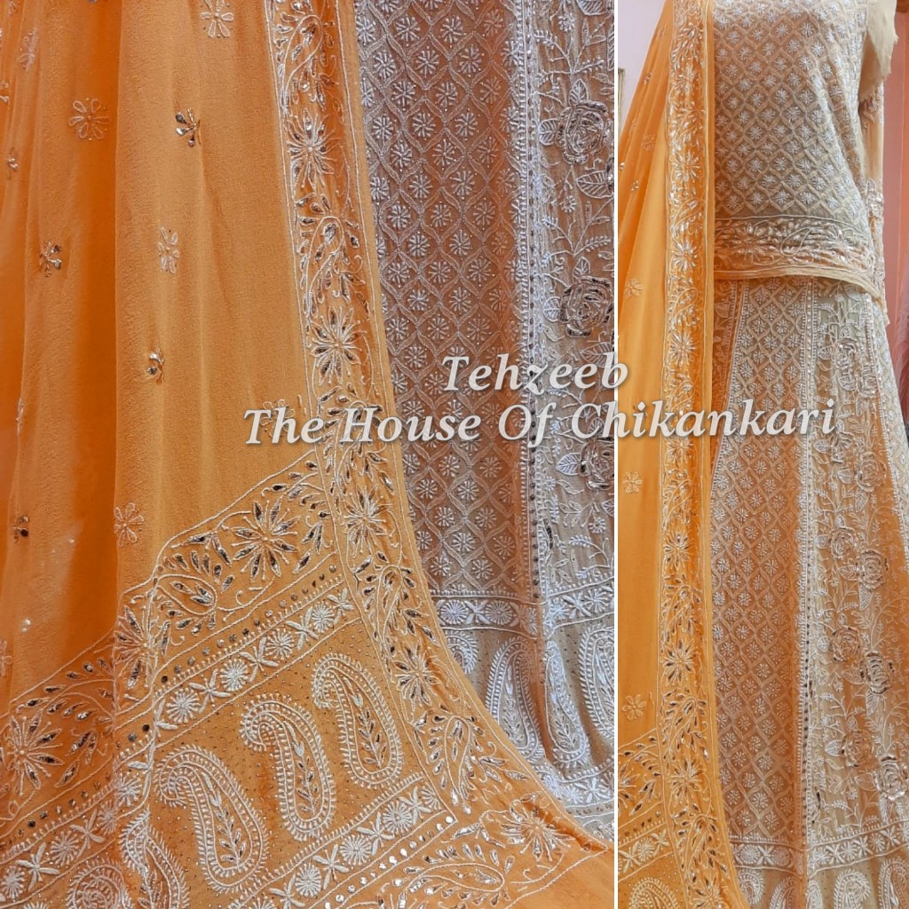 Ek Taar Mukaish Badla Kamdani Chikankari Lehenga, detail 5